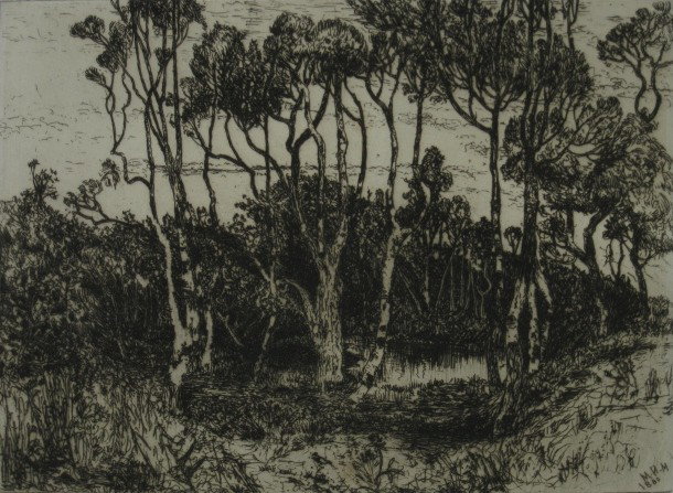 Mary Nimmo Moran etching: Mary Nimmo Moran- ''Solitude''- etching, 1880, etching, good condition. 5 3/8 x 7 3/8''