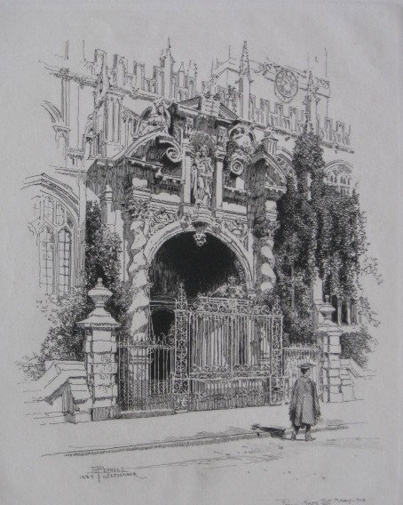 Joseph Pennell lithograph: Joseph Pennell- Porch Gate, St. Mary The Virgin, Oxford- lithograph, 1884. 9 x 7 3/8''