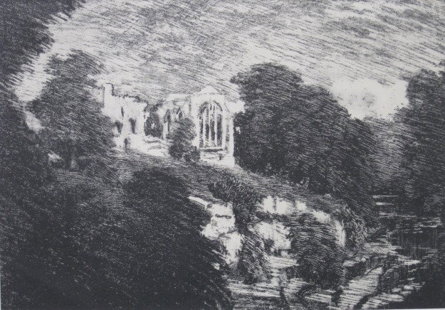 Joseph Pennell lithograph: Joseph Pennell- Eglistone Abbey- lithograph, 1899, as published in The Studio, Vol. 16. 7 5/8 x 10 3/8''