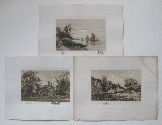 Robert Shaw, unknown - 3 etchings: Robert Shaw (2), and Unknown (1)- ''Washington's Headquarters - Valley Forge''; ''Schooner's - La Rochelle''; ''Old Fart Frederick, Maryland'' - 3 etchings on chine colle, ca. 1910, all signed in penc