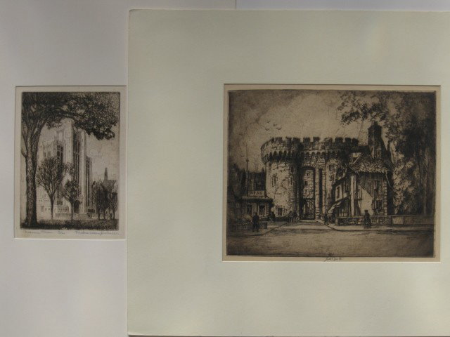 F. Shotwell, A. Smith - 2 etchings: Frederick Shotwell- Masonic Tower; Andre Smith- Gateway at Chartres- 2 etchings, ca. 1925 and 1940, both signed in pencil, Shotwell has foxing throughout, various sizes.