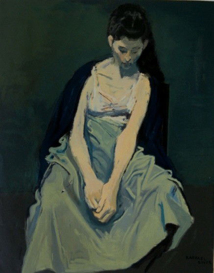 Raphael Soyer silkscreen: Raphael Soyer- Seated Woman- silkscreen in colors, ca. 1970, signed in pencil, printed by Harry Glassgold. 25 3/4 x 20 1/2''