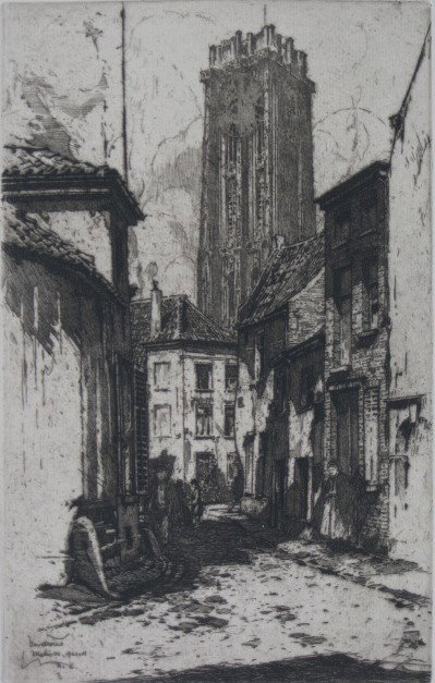 Jan C. Vondrous etching and drypoint: Jan C. Vondrous- ''A Street in Malines''- etching and drypoint, 1927, signed in pencil, very good condition. 11 1/4 x 7 1/16''
