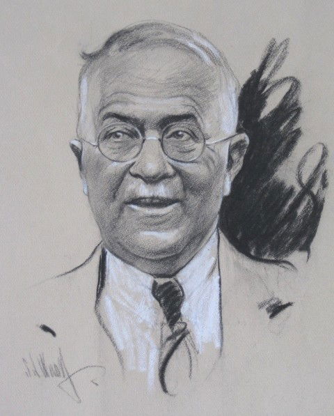 Samuel J. Woolf charcoal drawing: Samuel J. Woolf- ''Portrait of Dr. Allan R. Dafoe''- charcoal on paper heightened with Chinese white, signed and inscribed on a typed label 'Dr. Allan R. Dafoe / Newsweek 5-25-35', Dr. Dafoe is the do