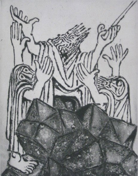 Ben Zion etching and aquatint: Ben Zion- ''Moses''- etching and aquatint, signed and numbered 86/140 in pencil, laid down. 17 3/4 x 13 3/4''