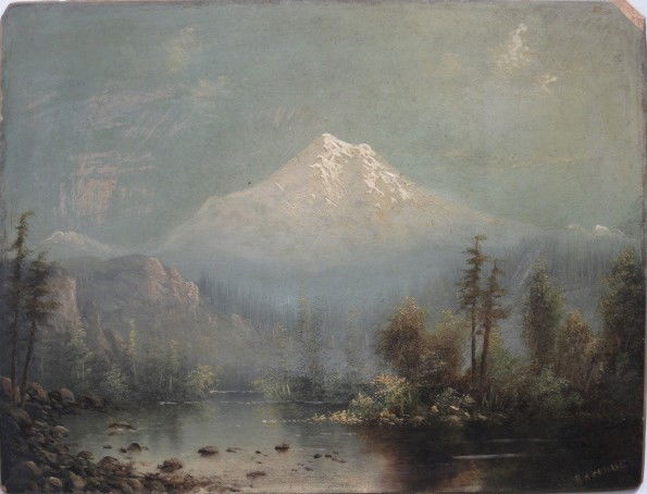 Eliza Barchus oil: Eliza Barchus- ''Mt. Hood''- oil on panel, signed Barchus- lower right. 6 1/2 x 8 1/2''
