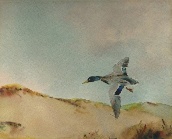 John Barnard watercolor: John Barnard- ''Dunes At Dawn''- watercolor on paper, signed J. Barnard. 18 1/2 x 23'' Exhibited: Boston Art Club Members Exhibition Paintings and Sculpture