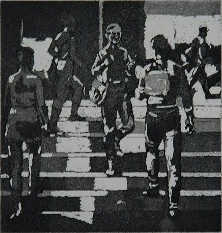 Isabel Bishop etching and aquatint: Isabel Bishop- ''Entrance to Union Square'' (Teller 77)- etching and aquatint, 1981, signed and numbered 16/75, published in 1984, very good condition. 7 3/4 x 7 3/8''