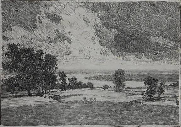 Bolton Brown lithograph: Bolton Brown- ''The River'' (Adams 311B)- lithograph, 1921, signed in pencil, minor foxing throughout. 11 7/8 x 17''