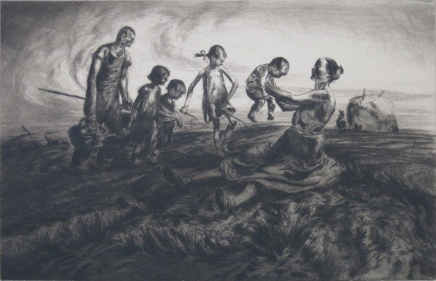 John E. Costigan etching: John E. Costigan- ''Group of Figures'' (Costigan 60)- etching, 1934, signed and titled in pencil, AAA edition of 147, published in 1937, slightly light struck. 9 x 14''