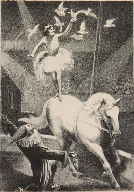 Mabel Dwight lithograph: Mabel Dwight- ''Circus Act'' (Robinson & Pirog 49)- lithograph, 1930, signed and dated in pencil, edition of 55, very slightly light struck. 13 1/4 x 9 1/2''