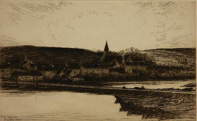 Kerr Eby etching: Kerr Eby- ''Pauldavid'' (Giardina 119 iii)- etching, 1927, signed and annotated 'imp' in pencil, edition of 90, a rich impression with atmospheric tonal wiping, printed on cream laid by the artist. Th