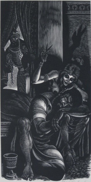 Fritz Eichenberg wood engraving: Fritz Eichenberg- ''And His Strength Went From Him''- wood engraving, signed, titled and numbered 137/200, very good condition. 12 x 6 1/8''