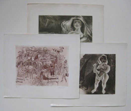 William Gropper 3 etchings: William Gropper- ''Rembrandt Lady'' (Sorini 47); ''The Duchess'' (S. 50); ''Fantasy'' (S. 53)- 3 etchings, 1965, all signed and numbered in pencil, editions of 100, very good condition. 11 5/8 x 15 1/