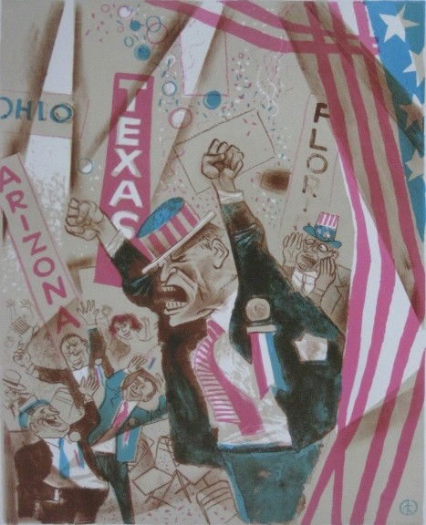 William Gropper lithograph: William Gropper- ''Democratic National Convention''- lithograph in colors, 1968, signed and numbered 24/100 in pencil, very good condition. 19 3/4 x 16''
