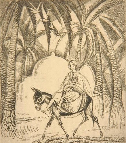 Thomas Handforth etching: Thomas Handforth- In the Oasis, Gabes (Tunisia)''- etching, 1926, signed and annotated '50' in pencil, titled verso printed on cream colored laid paper, very good condition. 6 1/8 x 5 1/4''