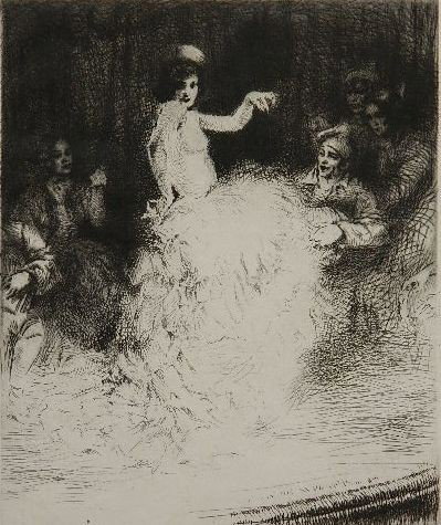 Arthur W. Heintzelman etching: Arthur W. Heintzelman- ''Scene de Musique Hall'' (Smith 153)- etching, 1929, signed in pencil, edition of 100, stamped in purple 'collection Frieda Lowinson' at lower right edge in margin, very good c