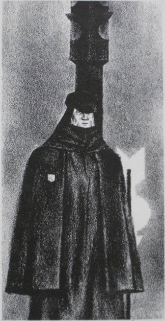 Joseph Hirsch lithograph: Joseph Hirsch- ''The Law'' (Cole 16)- lithograph, 1948, signed in pencil, published by AAA in an edition of 200, very good condition. 4 3/4 x 2 3/8''