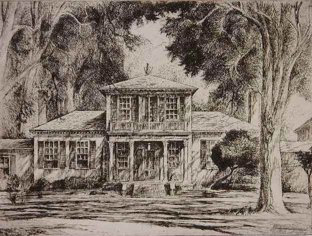 Earl Horter etching: Earl Horter- ''Brandon on James River''- etching, ca. 1930, signed and titled in pencil, from the series: Historic Homes of Virginia. Brandon, one of America's most admired works of Colonial architect