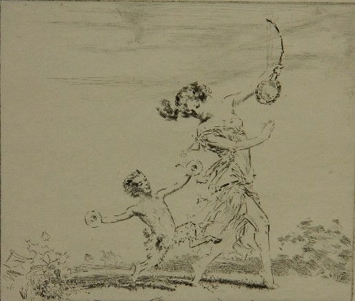 Troy Kinney etching: Troy Kinney- ''Arcadia'' (Kinney 33)- etching, 1921, signed in pencil, edition of 170, printed on wove paper, very good condition. This image was exhibited at Chicago Society of Etchers, The Art Insti