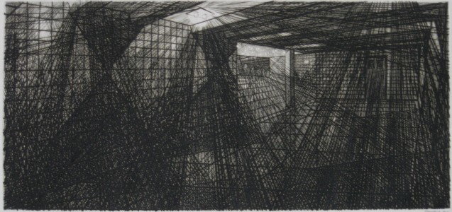 Armin Landeck engraving: Armin Landeck- ''Subway Passage'' (Kraeft 105)- engraving, 1950, signed, dated and annotated 'Ed. 100' in pencil. This is a passway under 14th St. that leads from one subway to another. 7 1/2 x 16''