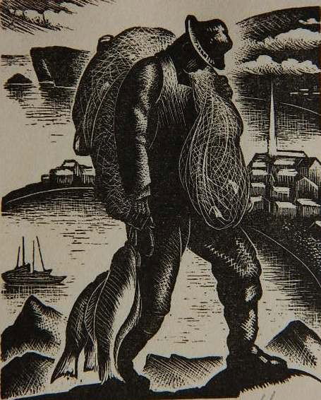 Clare Leighton wood engraving: Clare Leighton- ''Gaspe Fishermen''- wood engraving, signed and titled in pencil, very good condition. 3 x 2 1/2''