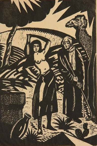 Benjamin Miller woodcut: Benjamin Miller- ''Oasis''- woodcut, 1926, signed, dated and numbered 5/50 in pencil, a well inked impression printed on Japanese mulberry paper with wide margins. Miller's address stamp 'B Miller 131