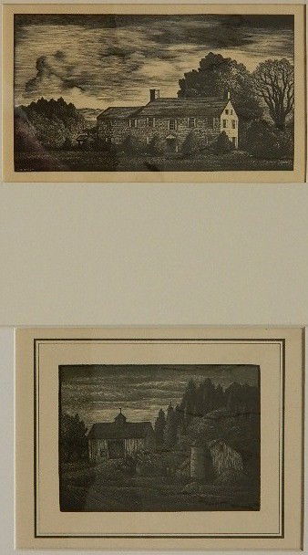 Thomas W. Nason 2 wood engravings: Thomas W. Nason- ''Bucks County Farmhouse'' (Boston Public Library 220); ''Barns and Wooded Hillside'' (BPL 288)- 2 wood engravings, 1937, 1939, 'Barns..' as published in 'The Colophon'- deaccession o