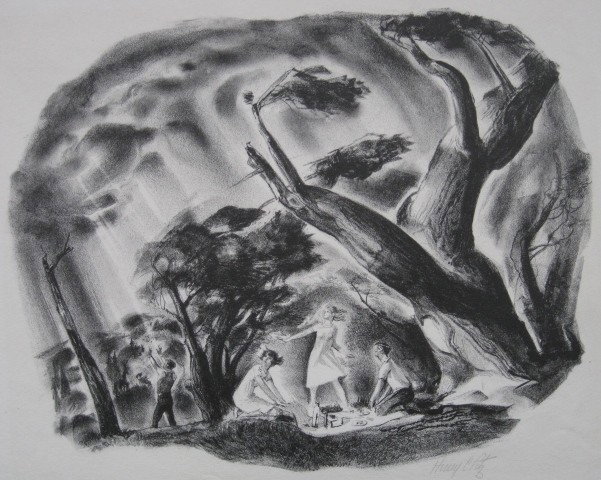 Henry Pitz lithograph: Henry Pitz- ''Picnic''- lithograph, signed in pencil, very good condition. 10 1/2 x 13 3/4''