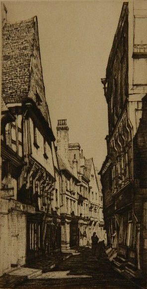 Louis Conrad Rosenberg drypoint: Louis Conrad Rosenberg- ''La Rue Mirebeau, Bourges'' (Mc Millan 31)- drypoint, 1925, signed in pencil, a rich impression printed in black/brown ink on cream wove paper, very good condition. 4 11/16 x