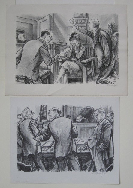William Sharp 2 lithographs: William Sharp- ''About A Legal Point''; ''Vera Stretz Murder Trial''- 2 lithographs, ca. 1950's, both signed in pencil, very good condition, various sizes.