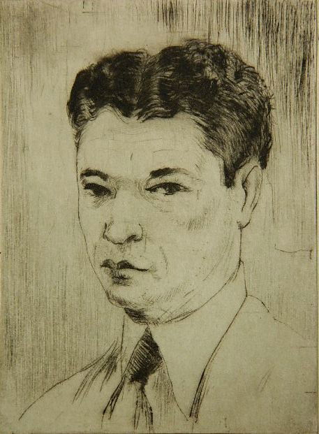 Clyde Singer etching: Clyde Singer- ''Self-Portrait''- etching, ca. 1940, signed, titled and numbered 74 in pencil, very good condition. 4 x 2 7/8''
