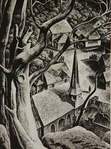 Lynd Ward wood engraving: Lynd Ward- ''Undercliff''- wood engraving, 1948, signed and dated in pencil, edition of 200 for the Woodcut Society. An excellent impression printed on very fine white wove paper with original present