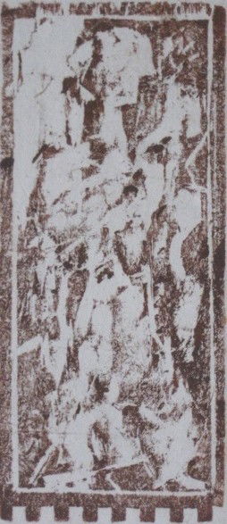 Max Weber woodcut: Max Weber- Standing Figure- woodcut, signed in pencil, margins torn, has folds image fine. 4 1/4 x 1 3/4''