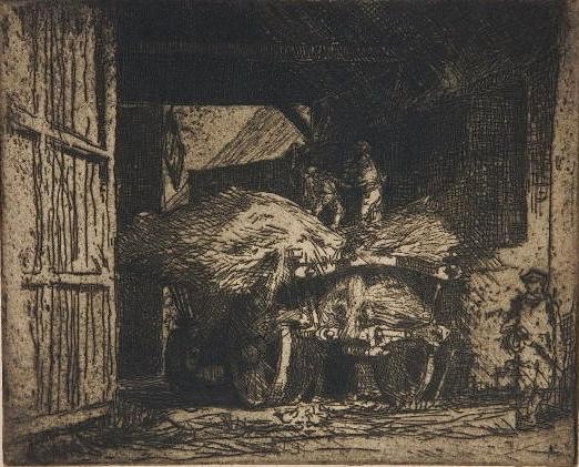 Frank Brangwyn etching: Frank Brangwyn- ''The Hay Cart'' (Gaunt 97)- etching, 1907, signed in pencil very good condition. 9 3/4 x 12'' The plate was etched from a sketch made at Montreuil. It was one of the four specifically