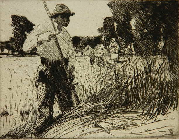 William Lee Hankey drypoint: William Lee Hankey- ''Field Workers'' (Hardie 154)- drypoint, 1918, signed in pencil, edition of 75, a very rich impression on cream 'ACM' watercolor paper with the artist's embossed initial monogram,