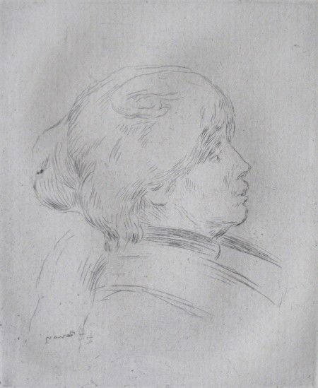 Pierre Auguste Renoir etching: Pierre Auguste Renoir- ''Berthe Morisot''- etching, posthumous printing, very good condition. 4 3/8 x 3 3/4''