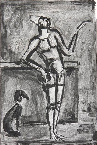 Georges Rouault etching: Georges Rouault- ''Clown au Chien'' (Wofsy 213)- etching, ca. 1939, very good condition. 12 3/4 x 8 1/2''