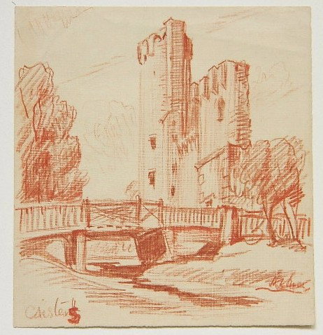 Douglas Ion Smart color pencil: Douglas Ion Smart- "All Saint's Spire, Stamford"- color pencil on cream wove paper, titled and initialed in pencil lower right, very good condition. The Crocked 15th c. spire is in the perpendicular s