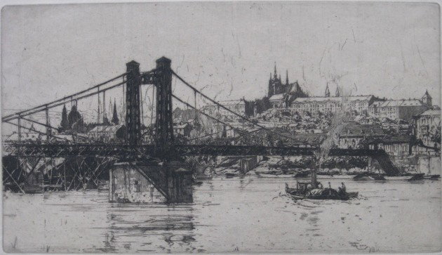 Jan C. Vondrous etching and drypoint: Jan C. Vondrous- Untitled- etching and drypoint, 1921, signed and dated in pencil, very good condition. 7 7/8 x 13 7/8''