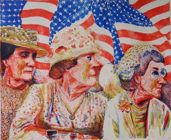 Sidney Chafetz lithograph in colors: Sidney Chafetz- ''Attentive Patriots''- lithograph in colors, 1989, signed, dated, titled and annotated 'BAT' in pencil, very good condition. 21 1/2 x 26''