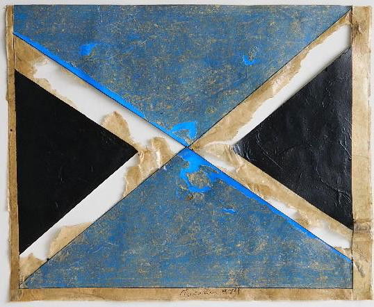 Jack Chevalier mixed media collage: Jack Chevalier- Untitled- mixed media collage, 1974, signed Chevalier 1974 lower center. 18 x 22''