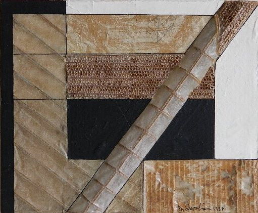 Jack Chevalier mixed media collage: Jack Chevalier- Untitled- mixed media collage, 1974, signed Chevalier 1974 lower right, very good condition. 13 3/4 x 17''