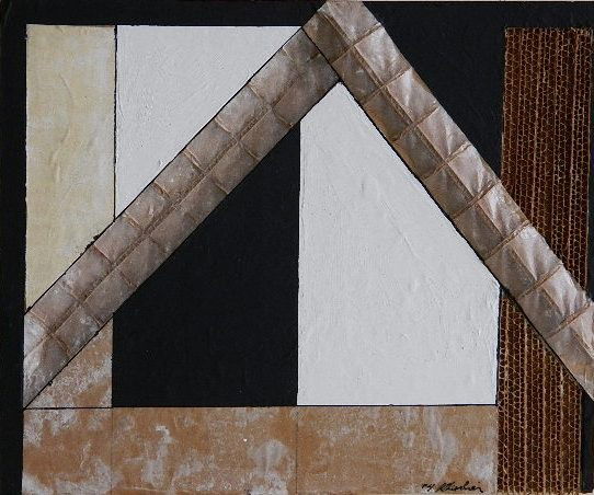 Jack Chevalier mixed media collage: Jack Chevalier- Untitled- mixed media collage, 1974, signed Chevalier 1974 lower right, very good condition. 14 x 17''