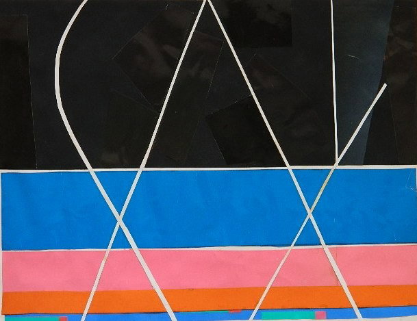 Stephen Longstreet mixed media collage: Stephen Longstreet- ''Bill 'Bojangles' Robinson tap dancing to The Dipsy Doodle''- mixed media collage, signed and titled in pencil, very good condition. 15 1/4 x 19 1/2''