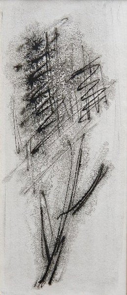 Jack Pollock watercolor and pen and ink: Jack Pollock- Flower- watercolor and pen and ink on paper, 1960, signed Pollock 60- lower right. 7 1/2 x 3 1/4''