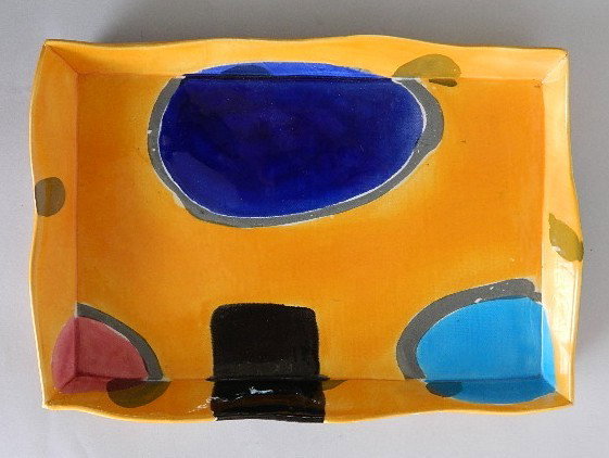 Judith Salomon ceramic: Judith Salomon- ceramic tray, signed Salomon on bottom, minor chips at the corners. 11 1/2 x 8 x 1 1/2"