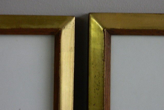 2 Wood frames with gilded face: 2 Wood frames with gilded face, both in very good condition. int 20 5/8 x 24 5/8'' ext 22 1/4 x 26 1/2 x 2 1/8''; int 20 5/8 x 24 5/8'' ext 22 1/4 x 26 1/2 x 1 1/2''