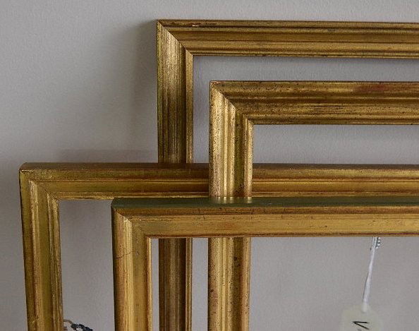4 Gilded gallery frames: 4 Gilded gallery frames, very good condition. int 16 1/2 x 13 1/4'' ext 18 3/8 x 15 1/2 x 3/4''; int 21 1/8 x 16 1/4'' ext 23 1/4 x 18 3/8 x 7/8''; int 19 x 26 1/4'' ext 21 1/4 x 28 3/4 x 1 1/8''; int