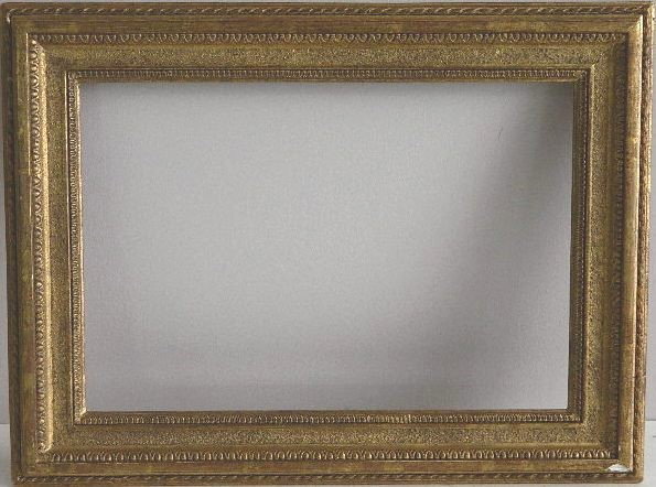 Hand carved gilded frame with egg-and-dart motif: Hand carved gilded frame with egg-and-dart motif, loss to moulding lower left corner. int 14 5/8 x 9 5/8'' ext 19 1/4 x 14 3/4 x 1 1/8''